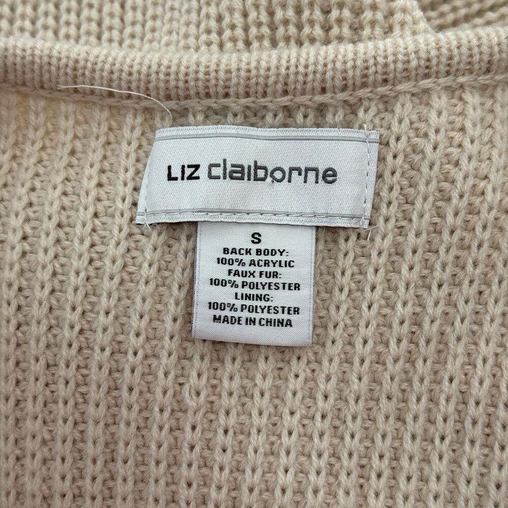 Y2K Liz Claiborne Faux Fur Sweater Vest Small Cream Mobwife Grunge Penny Lane - Picture 8 of 9